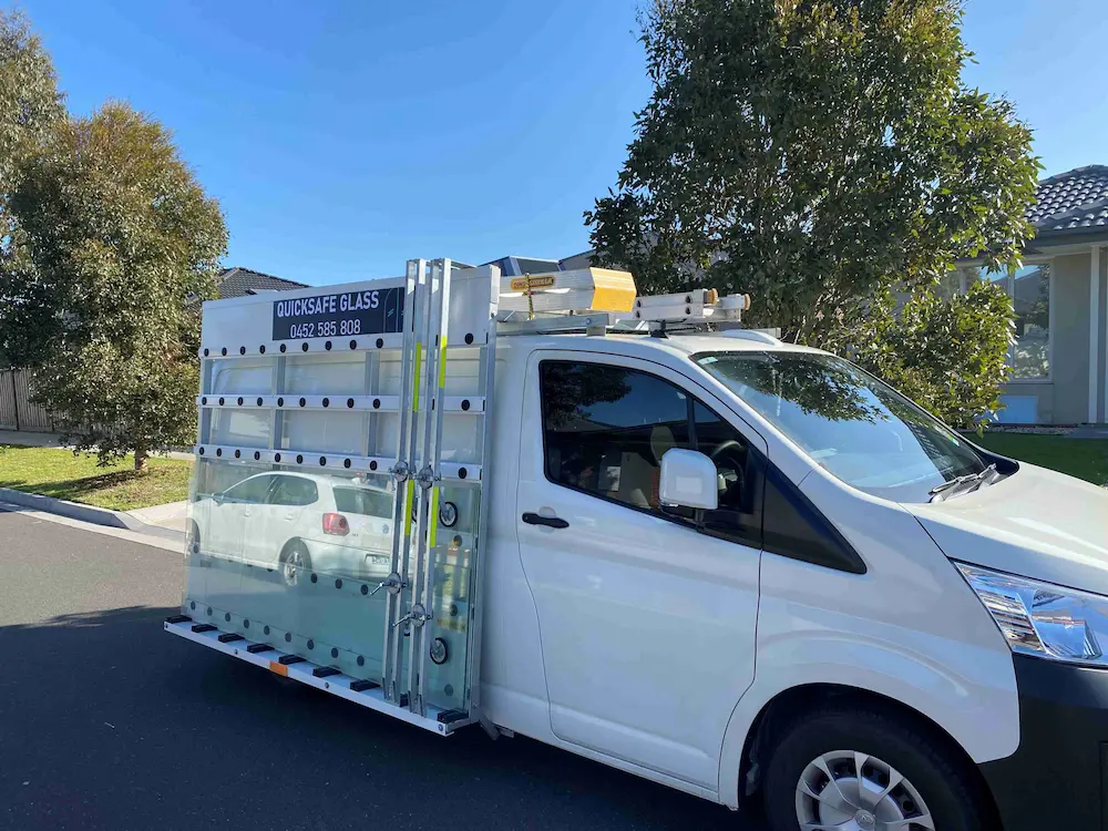 Fully equipped mobile glazing truck for residential window glass replacement in Melbourne