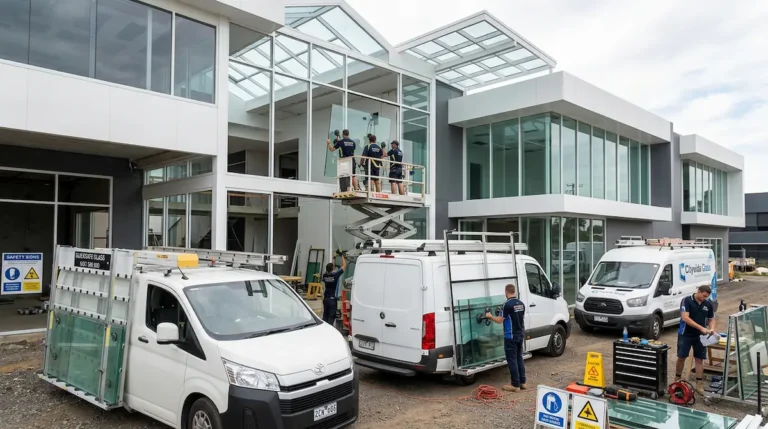 Glazier installing a secure window glass replacement in Melbourne